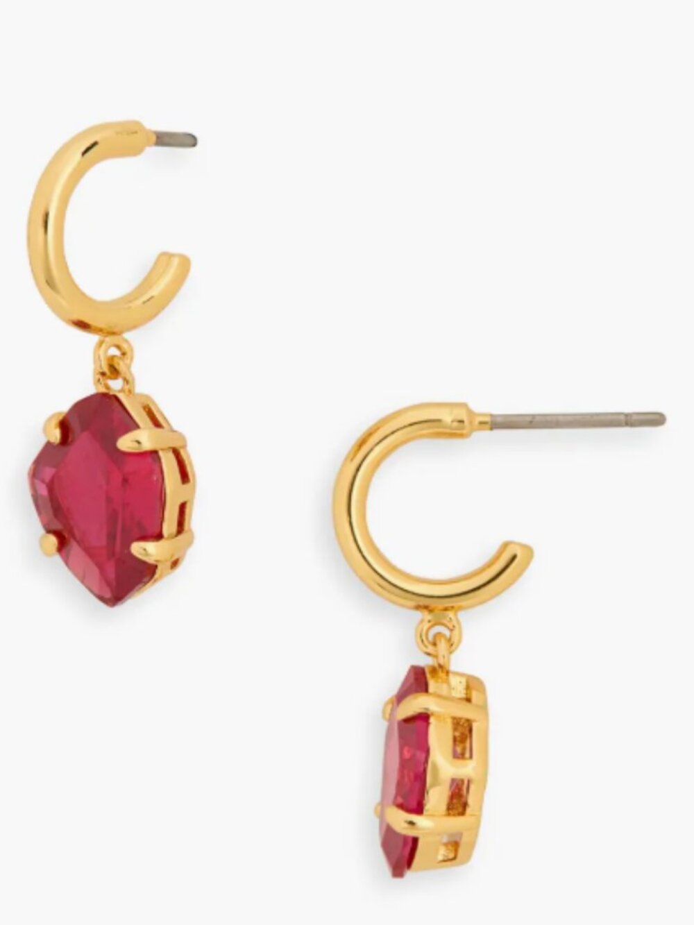 NWT Kate Spade Fuschia/Yellow Gold Treasure Trove Drop Huggie Hoop Earrings